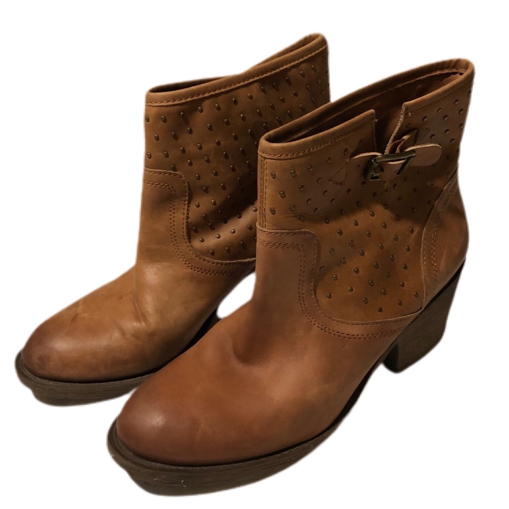 Lucky Brand Leather Butler Boots Stud Detail Faux Buckle Pull On SZ 9